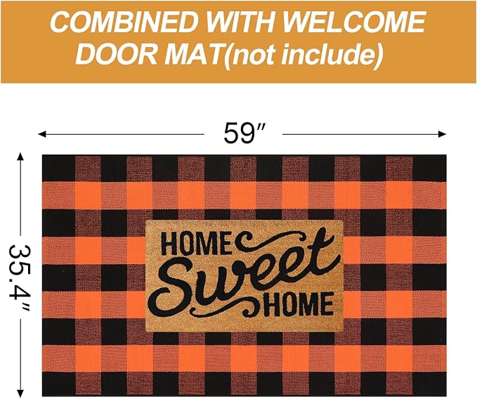 Collive 3x5 Buffalo Plaid Checkered Outdoor Rug, Black and Orange Halloween Fall Decor Door Mat, Washable Front Doormat Outside Entrance, Layered Welcome Mat Porch Cotton are Rugs for Entryway Patio