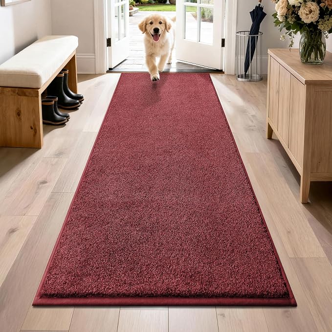 PURRUGS Dirt Trapping Door Mat 31.5" x 70", Non-Slip Machine Washable Entryway Rug, Dog Doormat, Indoor Front Door Mat, Super Absorbent Entry Rug for Muddy Shoes & Paws, Burgundy Red