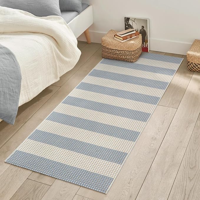 OJIA Outdoor Porch Rug Front Door Mat 24'x51, Front Door Rug Patio Decor | Washable Checkered Entry Rug Striped Area Rug Cotton Woven Kitchen Carpet Small Area Rug for Entryway Patio Bedroom Bathroom