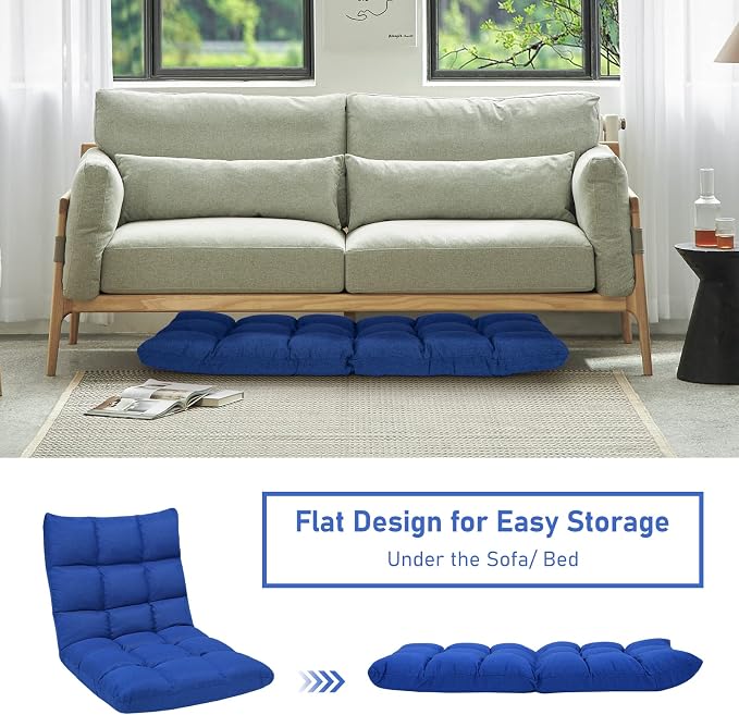 COSTWAY Floor Chair, Folding Gaming Chair with Back Support (Blue) | 14 Adjustable Positions, Alloy Steel Frame, Lazy Sofa Lounge for Playing Reading Meditating Room Recliner for Adults, Kids