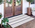 Grey and White Striped Rug 24'' x 51''Outdoor Front Porch Rug Hand-Woven Machine Washable Layered Door Mats for Entryway/Bedroom/Outdoor