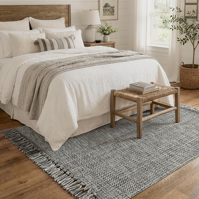 Collive 4' x 6' Bedroom Area Rug, Modern Farmhouse Indoor Outdoor Rugs Boho Living Room Rug, Grey Hand Woven Comfy Bedside Mats Reversible Dining Room Carpet for Nursery Room Patio Decor