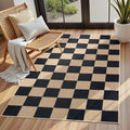 EDIMENS 3x5 Outdoor Rugs Checkered Easy Jute Front Door Mat Entryway Rug | Black Washable Non Slip Indoor Outdoor Rug Farmhouse Neutral Living Room Carpet for Backyard Porch Balcony Patio