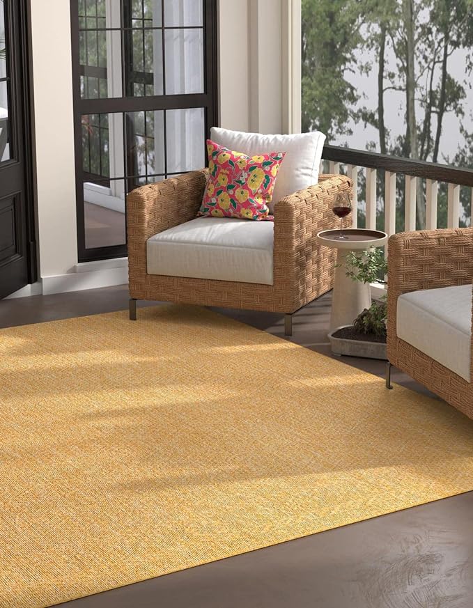 Unique Loom Collection Casual Transitional Solid Heathered Indoor/Outdoor Flatweave Area Rug (7' 10" Square, Corn Harvest Yellow)