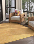 Unique Loom Collection Casual Transitional Solid Heathered Indoor/Outdoor Flatweave Area Rug (7' 10" Square, Corn Harvest Yellow)