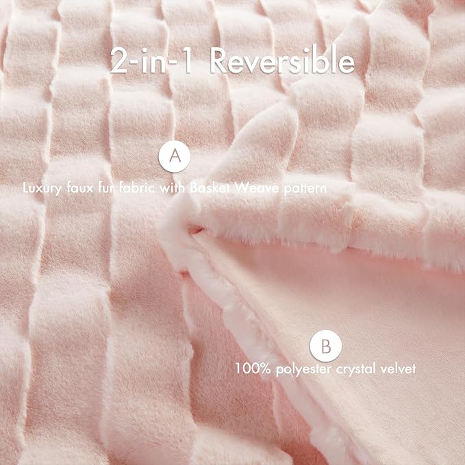 Madison Park Vivienne Faux Fur Throw Blanket Velvet, 50 x 60, Pink | All Season, Cozy Warmth for Sofa or Bed, Reversible, Lightweight, OEKO-TEX Certified