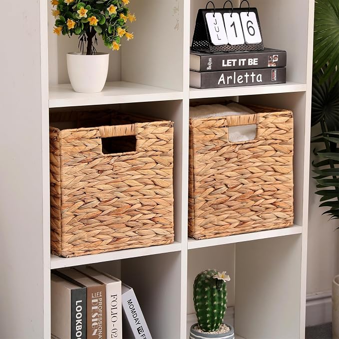 11x11in Collapsible Wicker Storage Basket with Handles 2 Pack | Handwoven Storage Bins for Organizing Storage Basket for Home, Organizer, decor