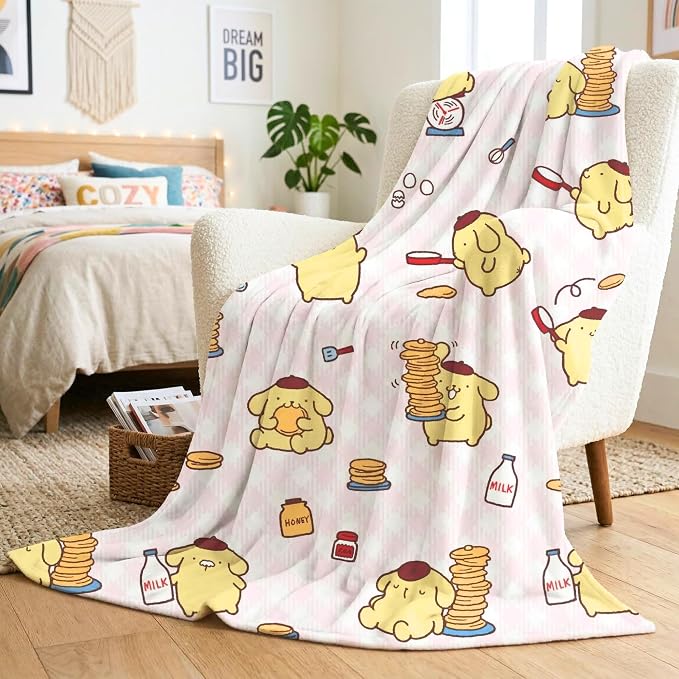 Sanrio Pompompurin Pancake Lover Bedding Plush Blanket 90 in x 62 in – Soft Cozy Throw for Couch, Bed & Travel, Collectible Gift (Officially Licensed Product) by Franco Collectibles