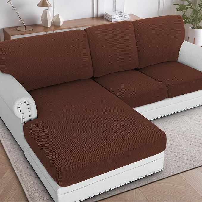 H.VERSAILTEX Sectional Couch Covers 3 Pieces Sofa Seat Cushion Covers L Shape Separate Cushion Couch Chaise Cover for Both Left/Right Sectional Couch (Seat Only: 1 Chaise + 2 Sofa, Burnt Brick)