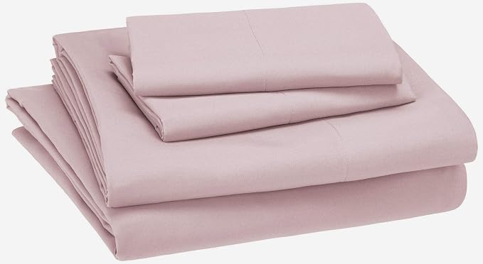 Amazon Basics Kid's Soft, Breathable Microfiber 4-Piece Sheet Set, Full, Light Pink, Solid