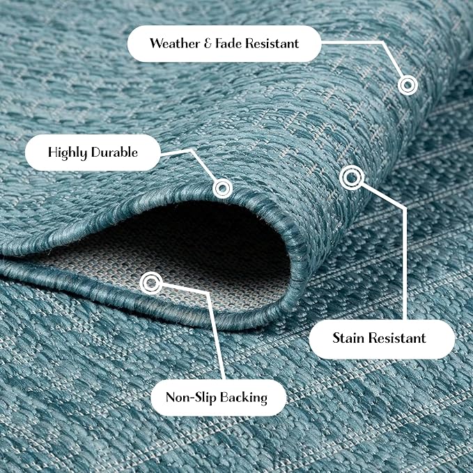 Adiva Rugs Outdoor Indoor Area Rug, Weather Resistant, Easy to Clean, Stain Resistant Floor Mat for Dining Room, Backyard, Deck, Patio (Aqua Weiss, 5' x 7')
