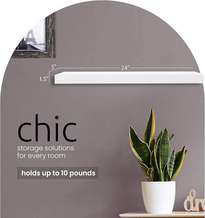 Kiera Grace Stockholm Maine Floating Shelves for Wall, MDF Display Shelves, Easy to Assemble, Ideal for Home Decor, 24" W x 5" D x 1.5" H, White, Pack of 3