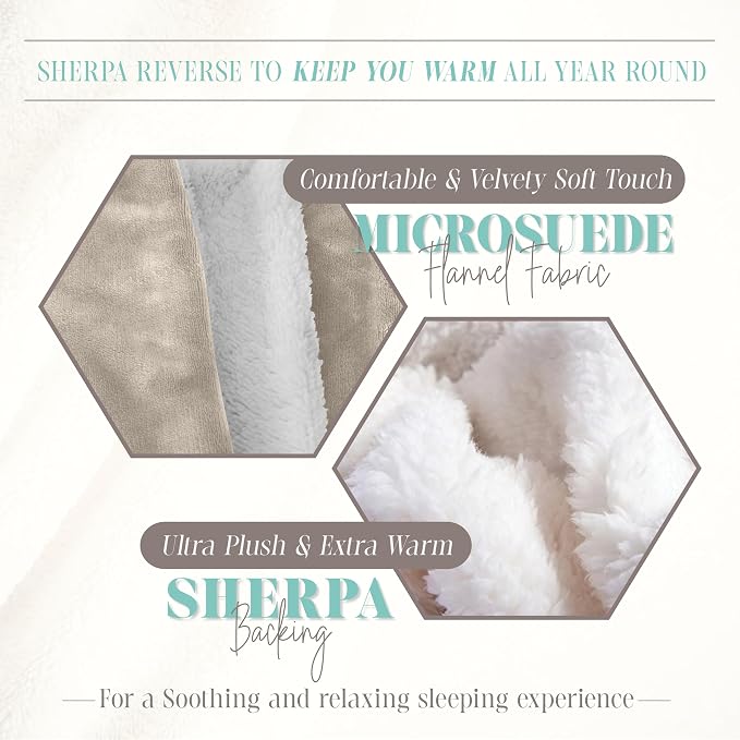 Elegant Comfort Throw Blanket, Reversible Sherpa Flannel, Ultra-Soft, Fuzzy, Cozy and Plush- All Season Lightweight Decorative Throw, 50 x 60 inches, Solid Sherpa Throw, Cream