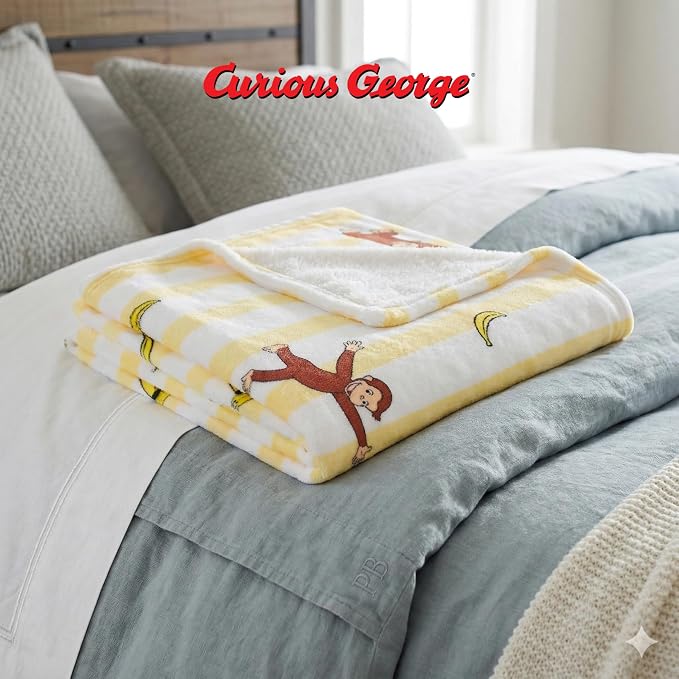 Curious George Monkey Kids Throw Blanket, 46 in x 60 in, Soft Cozy Decorative Blanket for Couch, Bed, or Travel (Officially Licensed Product) by Franco