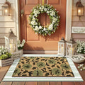 Tinideya 2 Pcs Floral Door Mat Flower Welcome Non Slip Coir Mats Floor Layering Green and White Stripe Summer Doormats Seasonal for Front Porch Entryway Decor(Floral)