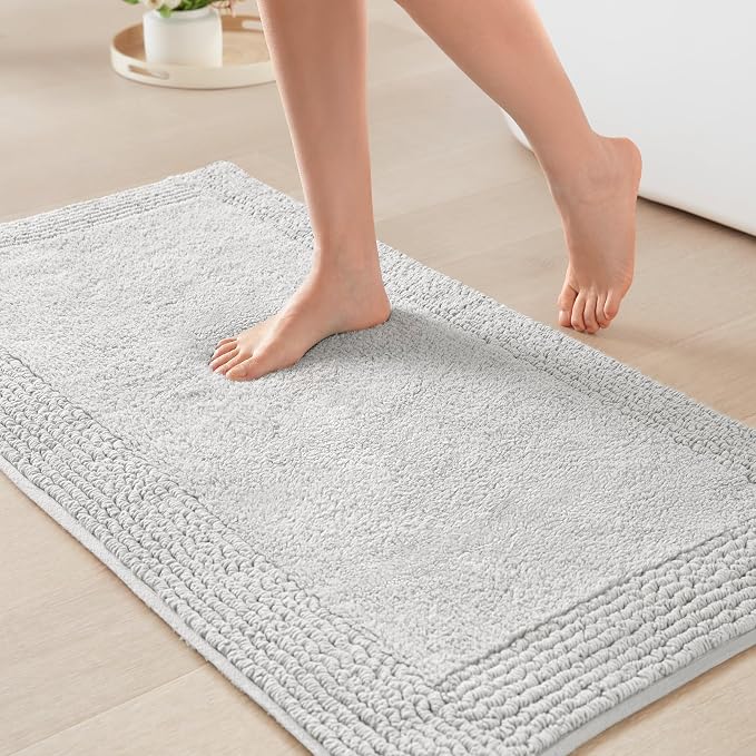 Madison Park Splendor Reversible 100% Cotton Bath Rug, 20 x 30, Grey | Tufted Bathroom Mat, 3000 GSM, Hotel Quality, Luxurious Plush, Medium Pile, Absorbent, Quick Dry, OEKO-TEX, Shower Room Décor