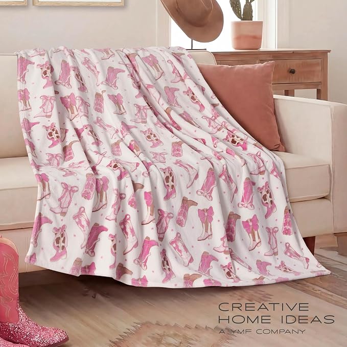 Oversized Plush Throw Blanket 60" x 70", Boots and Bows