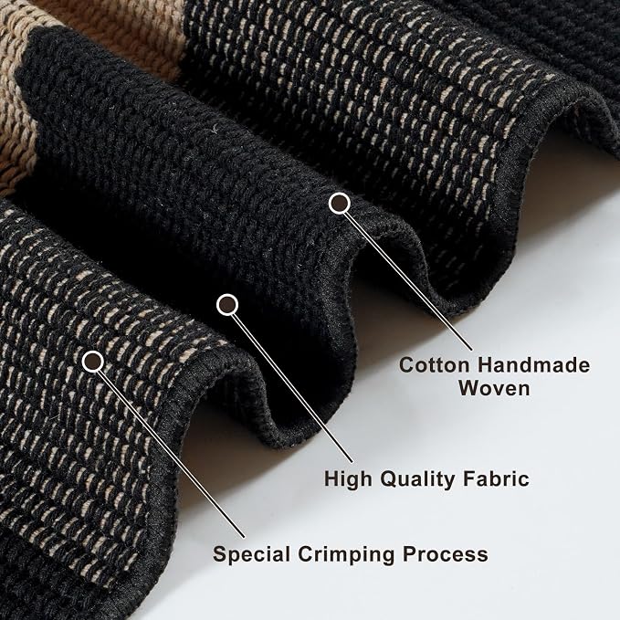 KIMODE Front Door Mat 24"x35",Black and Tan Checkered Small Outdoor Rug,Farmhouse Fall Front Porch Rug Decor,Cotton Woven Washable Layered Doormats for Front Door Outside Entrance Kitchen