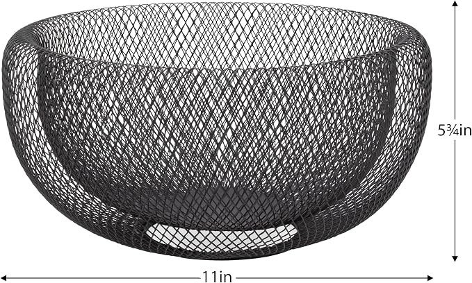 Torre & Tagus 11 Inch Black Double Wall Wire Mesh Metal Decorative Bowl, Modern Fruit Bowl Basket for Kitchen Island, Dining Room Table, Entryway Console, Great Room Accent Table, Home Office Decor