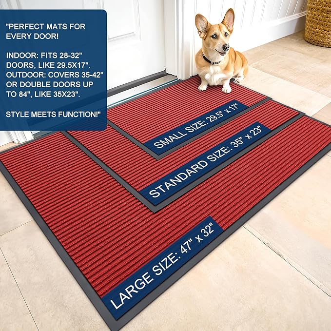 OLANLY Front Door Mat Indoor Outdoor Entrance, Waterproof Heavy Duty Doormat, Fade Resistant, Low Profile, Easy Clean Patio Porch Welcome Floor Mats for Entry, 47x23, Red