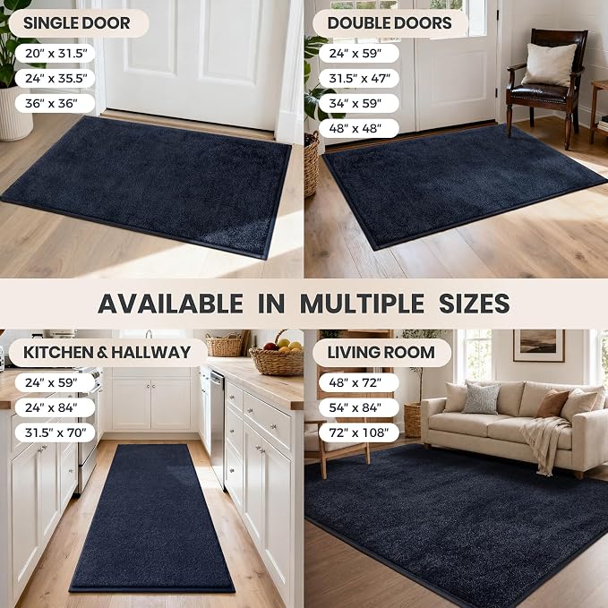 PURRUGS Dirt Trapping Door Mat 24" x 35.5", Non-Slip Machine Washable Entryway Rug, Dog Doormat, Indoor Front Door Mat, Super Absorbent Entry Rug for Muddy Shoes & Paws, Navy Blue