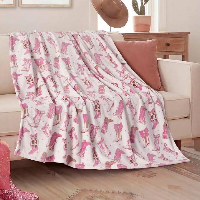 Oversized Plush Throw Blanket 60" x 70", Boots and Bows