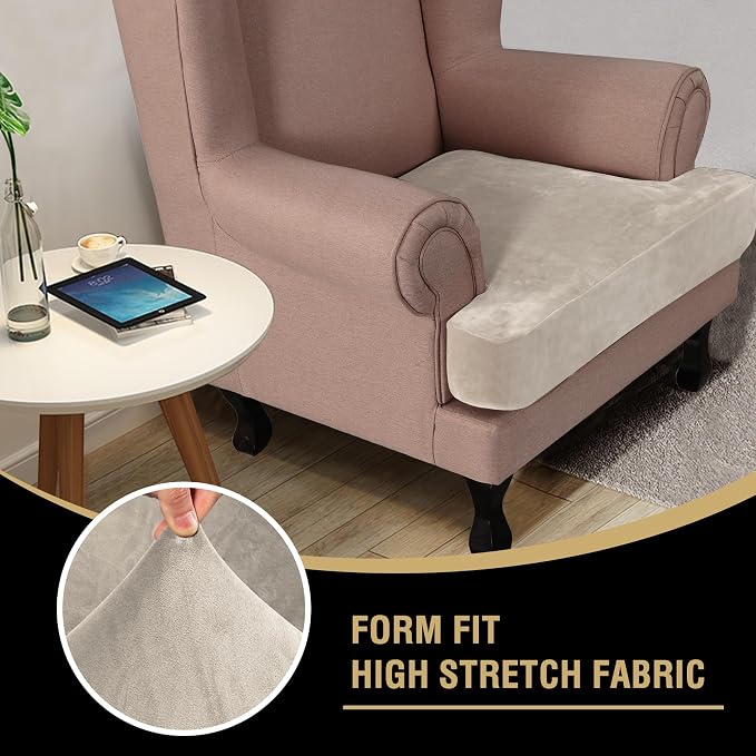 H.VERSAILTEX Stretch Velvet T Cushion Chair Covers for Living Room Armchair Sofa Cover Couch Cover Slipcover T Cushion Seat Cover Stay with Elastic Bands (Armchair, French Oak)