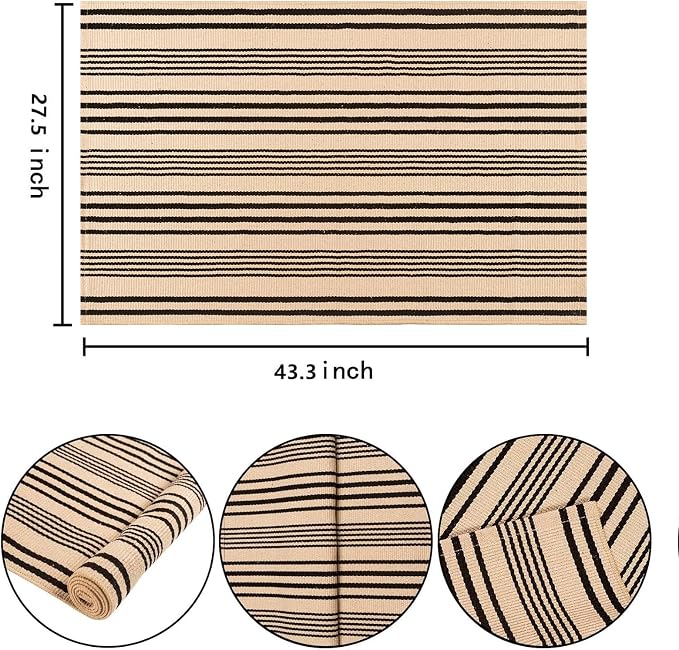 Black Khaki Striped Rug -2.3'x3.6' Front Door Rugs Outdoor, Small Washable Area Rug for Front Porch, Spring Summer Welcome Mats Outdoor Indoor, Doormat for Entryway Porch Entrance