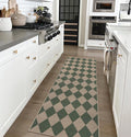 Rugalia Easy Jute Checkered Runner Rug, 2x6 Green Modern Washable Rugs Runner for Hallway Non-Slip Long Kitchen Rug, Geometric Diamond Indoor Outdoor Carpet for Porch Laundry Entryway