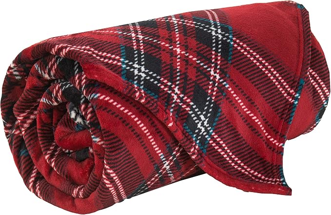 Elegant Comfort Luxury Velvety Feel Blanket, All-Season Lightweight Blanket, Ultra Plush, Soft, Cozy-Fuzzy Flannel Fleece for Couch, Sofa, Bed, Travel, Plaid Design, King/California King, Burgundy