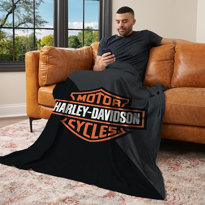 Harley-Davidson Halftone Classic Silk Touch Throw Blanket, 46 x 60 in | 100% Polyester, Velvety Feel, Lightweight Warmth, Couch Bed Chair Lounging, Giftable Indoor Comfort