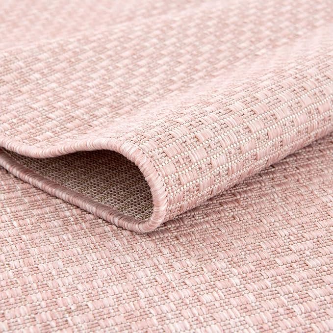 Unique Loom Collection Casual Transitional Solid Heathered Indoor/Outdoor Flatweave Area Rug (2' 7" x 12' Runner, Whisper Pink/Ivory)