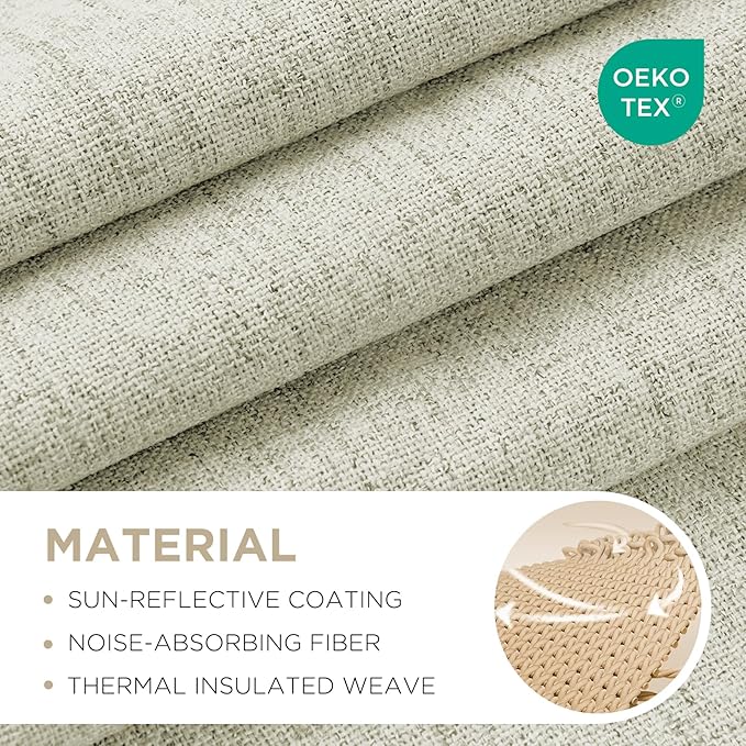 Joydeco Blackout Curtains for Bedroom - 100% Light Blocking 2 Panels Light Beige Drapes 37"W x 63"L, Thermal Insulated Room Darkening Curtains, Linen Textured for Living Room, Rod Pocket & Back Tabs