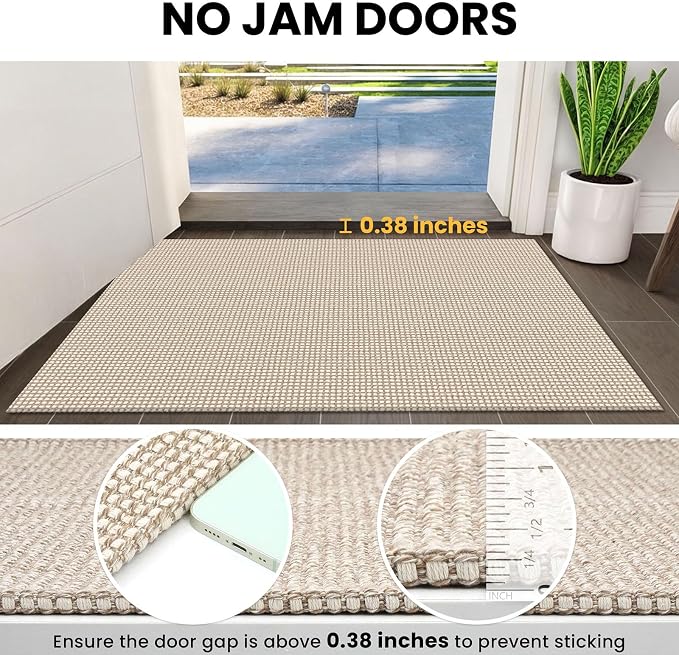 IOHOUZE Washable Runner Rug 2x12 Non Slip Rubber Backed Extra Long Hallway Runner Entryway Runner Indoor, Kitchen Rugs Woven Cotton Floor Carpet for Hall Entrance, Cream/Beige