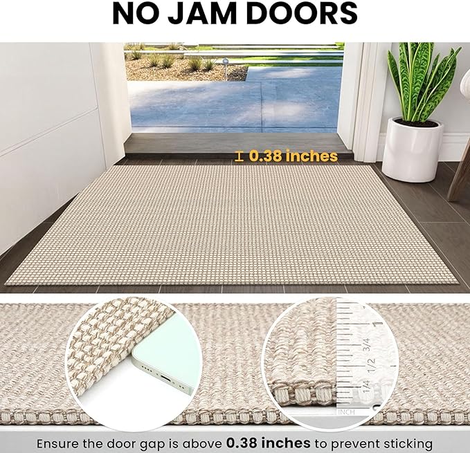 IOHOUZE Washable Runner Rug 3x8 Non Slip Rubber Backed Wide Hallway Runner Entryway Runner Indoor, Kitchen Rugs Woven Floor Carpet for Hall Entrance Bedroom, Cream/Beige