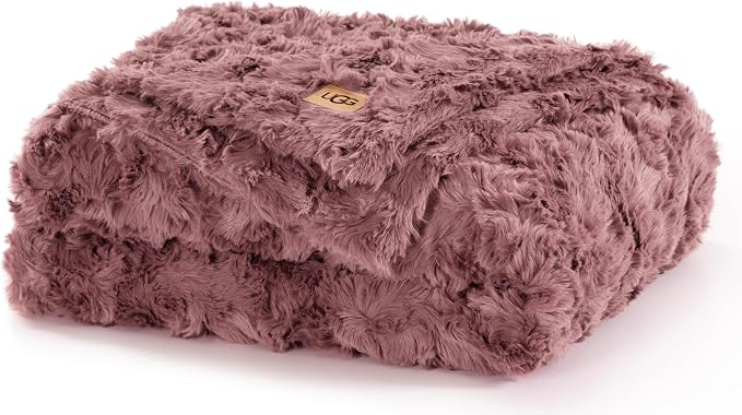 UGG Adalee Throw Blanket, Faux Fur Blanket, 50" x 70", Red Gooseberry | Sculpted Faux Fur, Lightweight, Cozy Warm & Ultra Plush, Hypoallergenic, Bedroom & Living Room Décor, Machine Washable