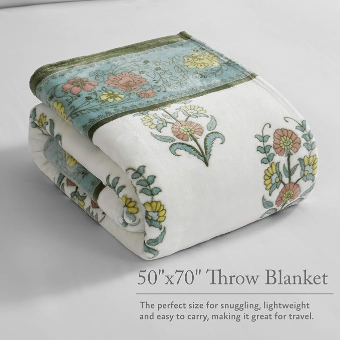 Jessica Simpson Plush 50"X70" Throw Blanket - Serenity Floral - Luxurious Plush Blanket for Ultimate Comfort and Cozy Warmth