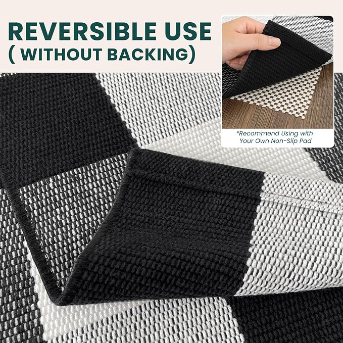 KOZYFLY Buffalo Plaid Rugs 2x6 Ft Runner Rug for Hallway Washable Woven Cotton Kitchen Runner Rug for Entryway Bedroom Living Room Farmhouse Checkered Carpet Runners