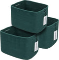 XUANGUO Woven Cotton Rope Storage Baskets 15x10x9.3" 3 Pack Dark Green | Decorative rectangular storage baskets for shelves and closets; storage bins organize clothes, toys, books and nursery items.
