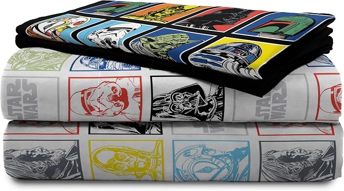 Jay Franco Kids Sheet Set with Fitted, Flat Sheets & Pillow Cover - Ultra-Soft Bedding with Pillowcase for Room Decor, Multi - Star Wars, 4 Piece Queen