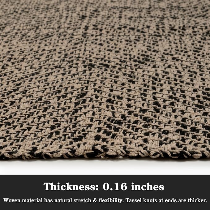 Collive 2' x 4.3' Indoor Outdoor Rug, Modern Farmhouse Kitchen Runner Rugs Hand-Woven Bathroom Rugs, Boho Washable Entry Carpet Natural/Black Reversible Front Door Mats for Laundry Porch Decor