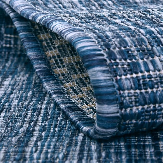 Unique Loom Collection Casual Transitional Solid Heathered Indoor/Outdoor Flatweave Area Rug (8' x 10' Oval, Blue/Navy Blue)