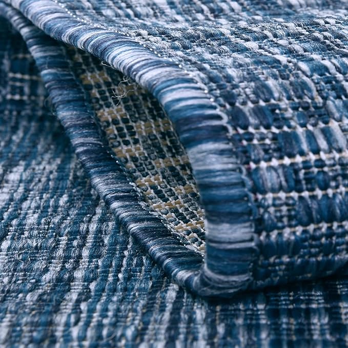 Unique Loom Collection Casual Transitional Solid Heathered Indoor/Outdoor Flatweave Area Rug (2' 7" x 12' Runner, Blue/Navy Blue)