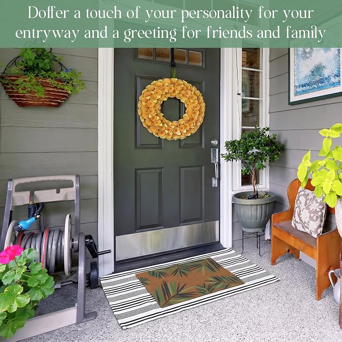 2 Pcs Outdoor Door Mat Combo Set Layered Outdoor Rug and Coir Welcome Doormat Non Slip Outside Floor Mat for Front Porch Entryway Patio Yard Decor(Palm Leaf,24'' X 51',18'' X 28'')