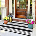 OLANLY Black and White Classic Striped Rug 4' x 6' | Washable Cotton Indoor Outdoor Doormat for Front Door, Entryway, Kitchen, Porch, Patio Decor