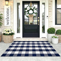 KOZYFLY Buffalo Plaid Area Rugs 3x5 ft Blue and White Washable Front Door Mat Woven Cotton Indoor Outdoor Rug for Front Porch Kitchen Entryway Patio Farmhouse Checkered Doormat