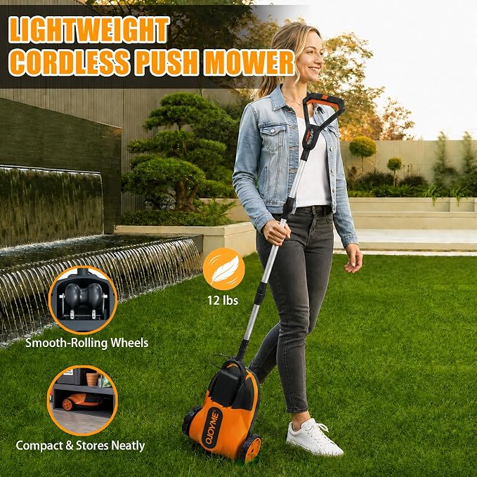 Mini Cordless Lawn Mower, 9 Inch Electric Grass Cutter | Brushless Motor, 2 x 21V 4.0Ah Batteries, 3 Adjustable Cutting Heights, Lightweight Push Mower for Small Yard & Garden