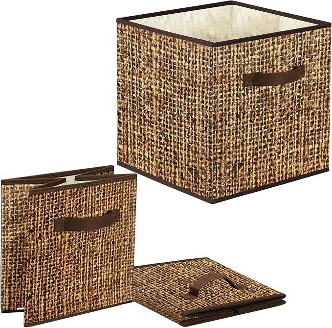 homyfort 12x12 Cube Storage Bins - Fabric Cubby Bins with Dual Handles, Collapsible Storage Organizer for Shelf, Closet, Nursery, Set of 6 （PRINTING instead of Rattan Weaving）