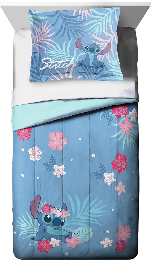 Jay Franco Disney Lilo & Stitch Paradise Dream Twin Comforter & Sham Set - Super Soft Kids Reversible Bedding - Fade Resistant Microfiber (Official Disney Product)