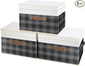 TYEERS Collapsible Storage Bins with Lids, Patchwork Design, Washable, Fabric Storage Boxes, 14.9x9.8x9.8 inches, 3 Pack, Black